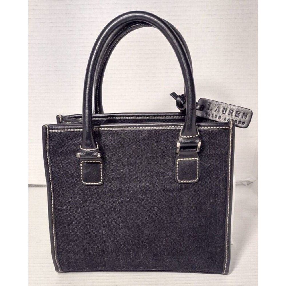 Lauren by Ralph Lauren Charcoal Black Fabric Small Hand Bag 8x9x3-Depth 7.5